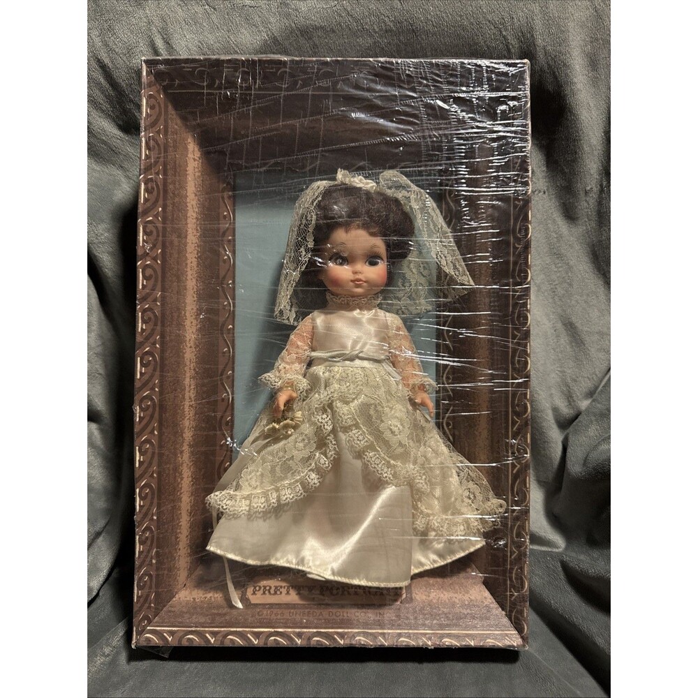 Vintage 1966 Pretty Portrait Doll UNEEDA in Box Dark Brown Hair Bride Dress